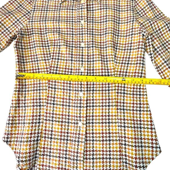VTG ETRO Shirt Sz.6 Cream Brown Houndstooth Academia Career Italian Old Money - Picture 7 of 14